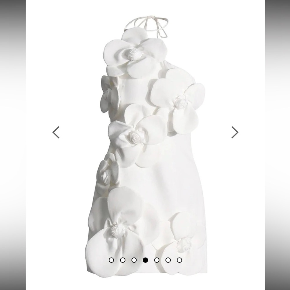 white mini one shoulder floral tie neck dress!